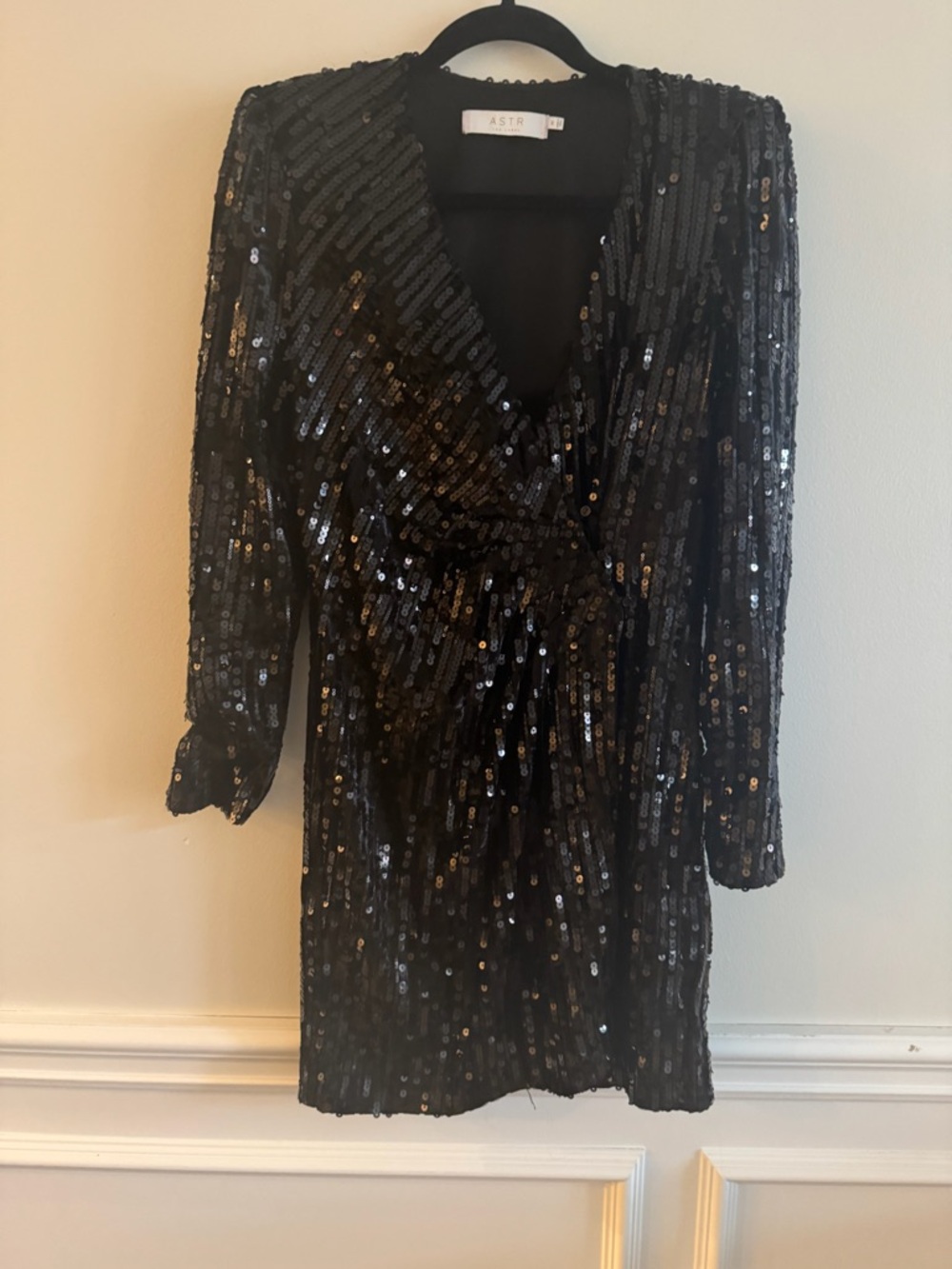 Astr Black Sequin V-Neck Mini Dress